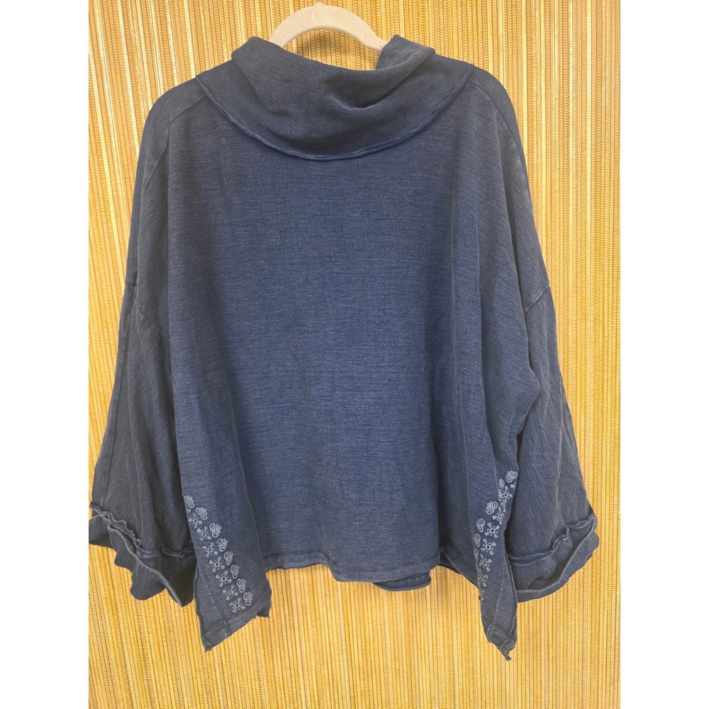 Sundance Womens Indigo Blue Cotton Sz L Embroidered Oversized Coastal Boho Top